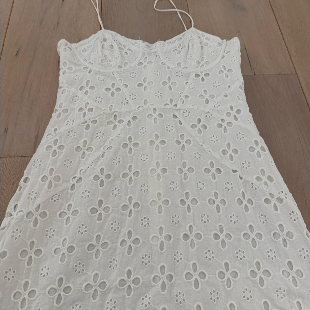 White Eyelet Mini Dress with Spaghetti Straps